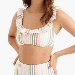 J.Crew Rainbow Stripe Ruffle Bikini Top New w/tags M